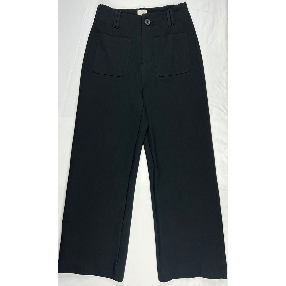 A New Day Womens Black Wide Leg High Rise Ponte Patch Pocket Pants Size 2